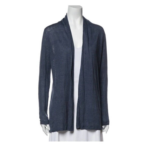 Rachel Zoe 100% linen M navy blue open front cardigan sweater lightweight - Picture 1 of 6